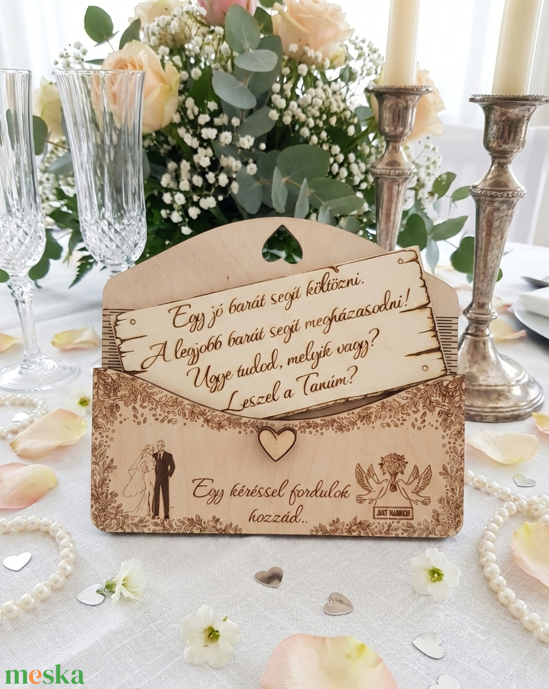 Tanú felkérő ajándék - Különleges névre szóló fa boríték és egyedi üzenet - esküvő - meghívó & kártya - tanú felkérő - Meska.hu