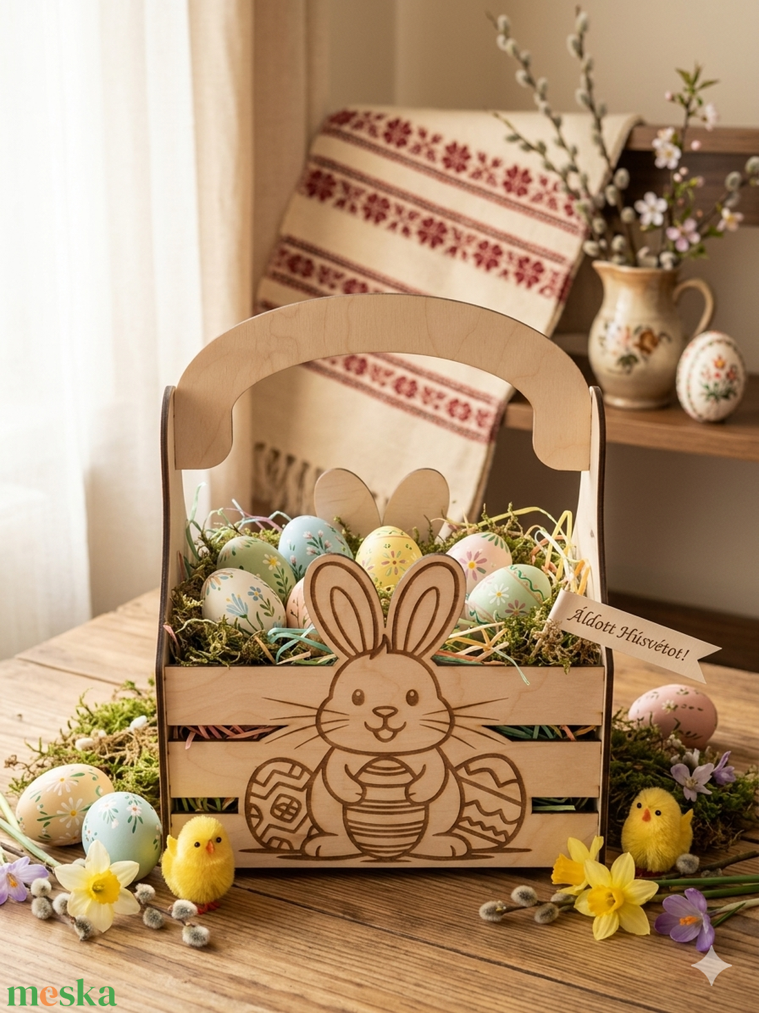 Nyuszis Húsvéti Tojásgyűjtő Kosárka � Egyedi Névvel is Kérhető! - ünnepi díszek, dekorációk - húsvéti díszek és dekorációk - húsvéti tojástartó - Meska.hu