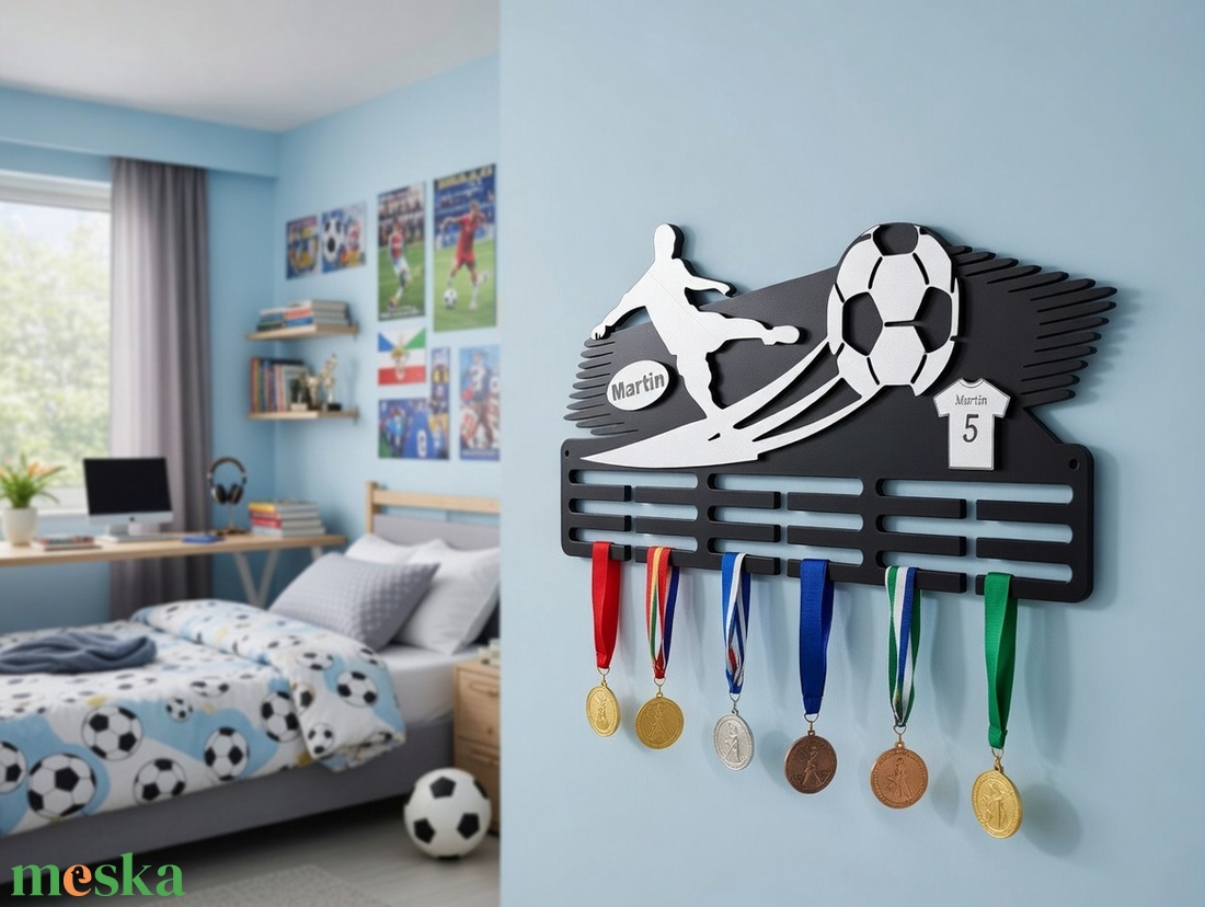 Egyedi Focis Éremtartó � Névre Szóló Dekoráció Bajnokoknak - otthon & életmód - dekoráció - fali és függő dekoráció - éremtartó - Meska.hu