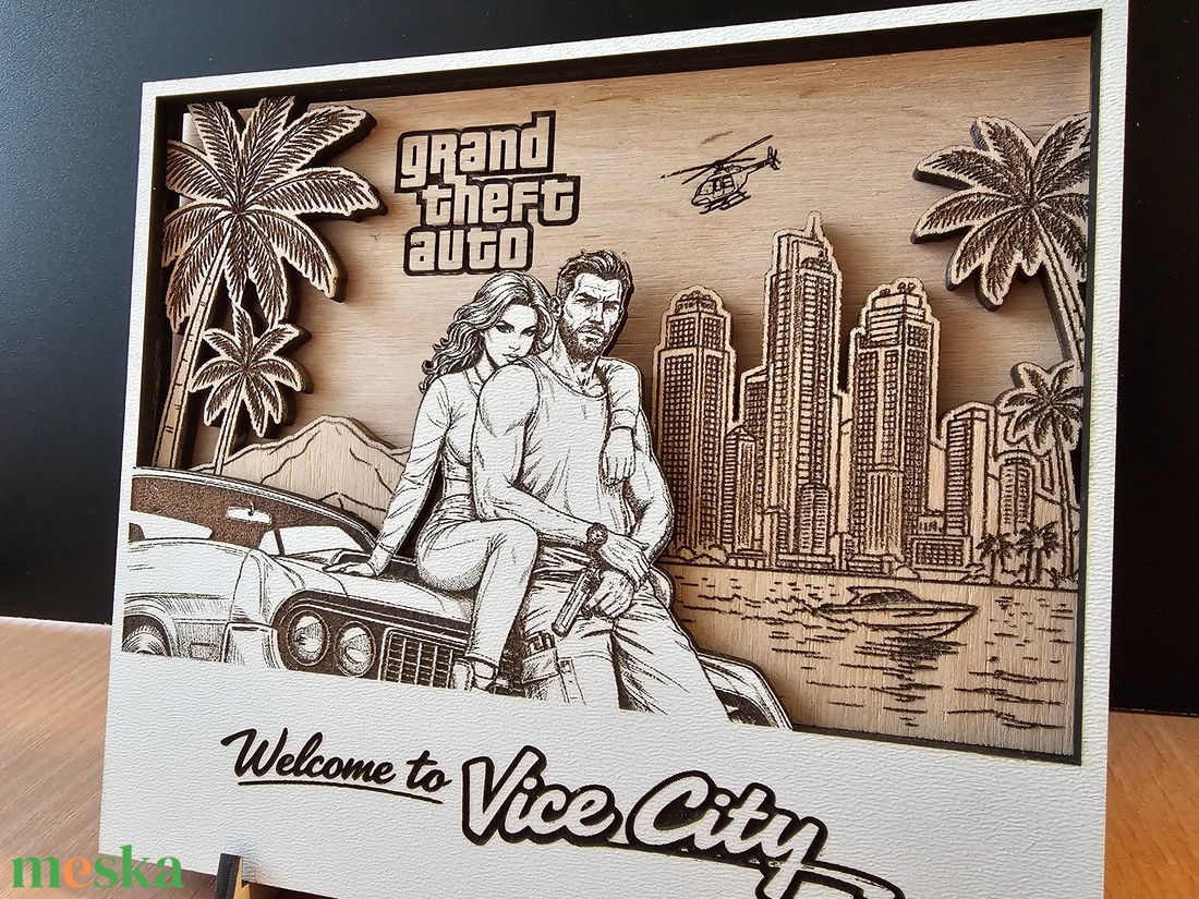 Grand Theft Auto GTA 6 sítusú � Egyedi, többrétegű fa asztali dísz / ajándéktárgy - otthon & életmód - dekoráció - dísztárgy - Meska.hu