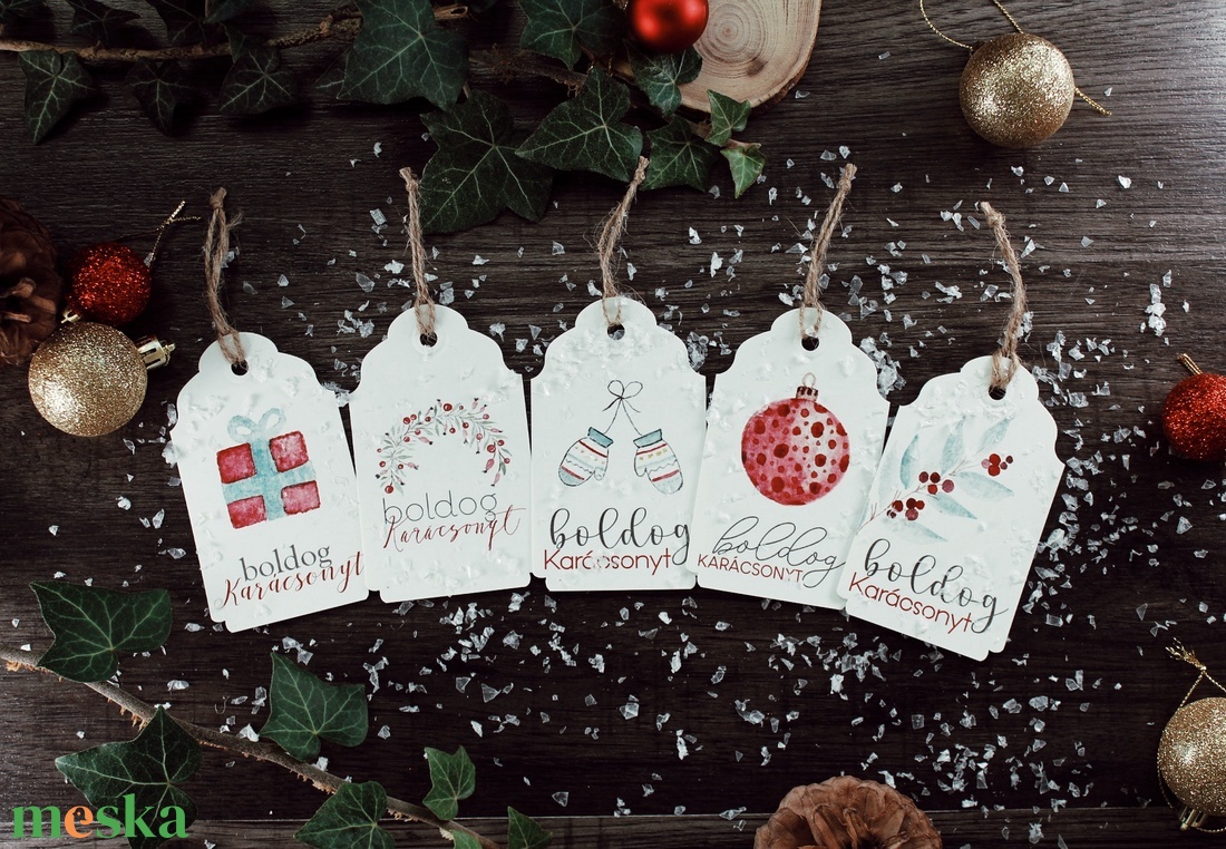 Karácsonyi ajándékkísérő kártya csomag  - karácsony - karácsonyi ajándékozás - karácsonyi képeslap, üdvözlőlap, ajándékkísérő - Meska.hu