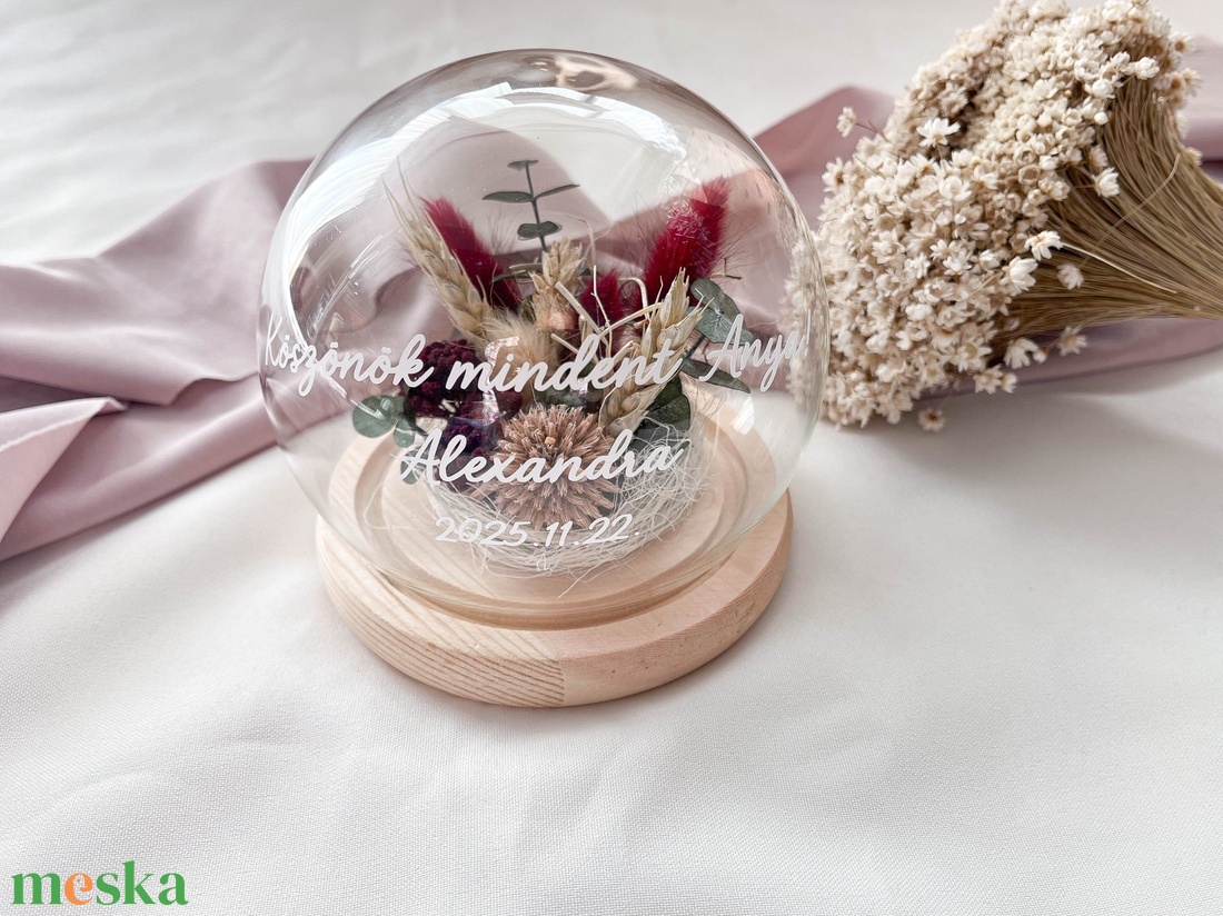 Üvegbúra esküvői szülőköszöntő édesanyáknak, nagymamáknak - bordó-búza - esküvő - emlék & ajándék - szülőköszöntő ajándék - Meska.hu