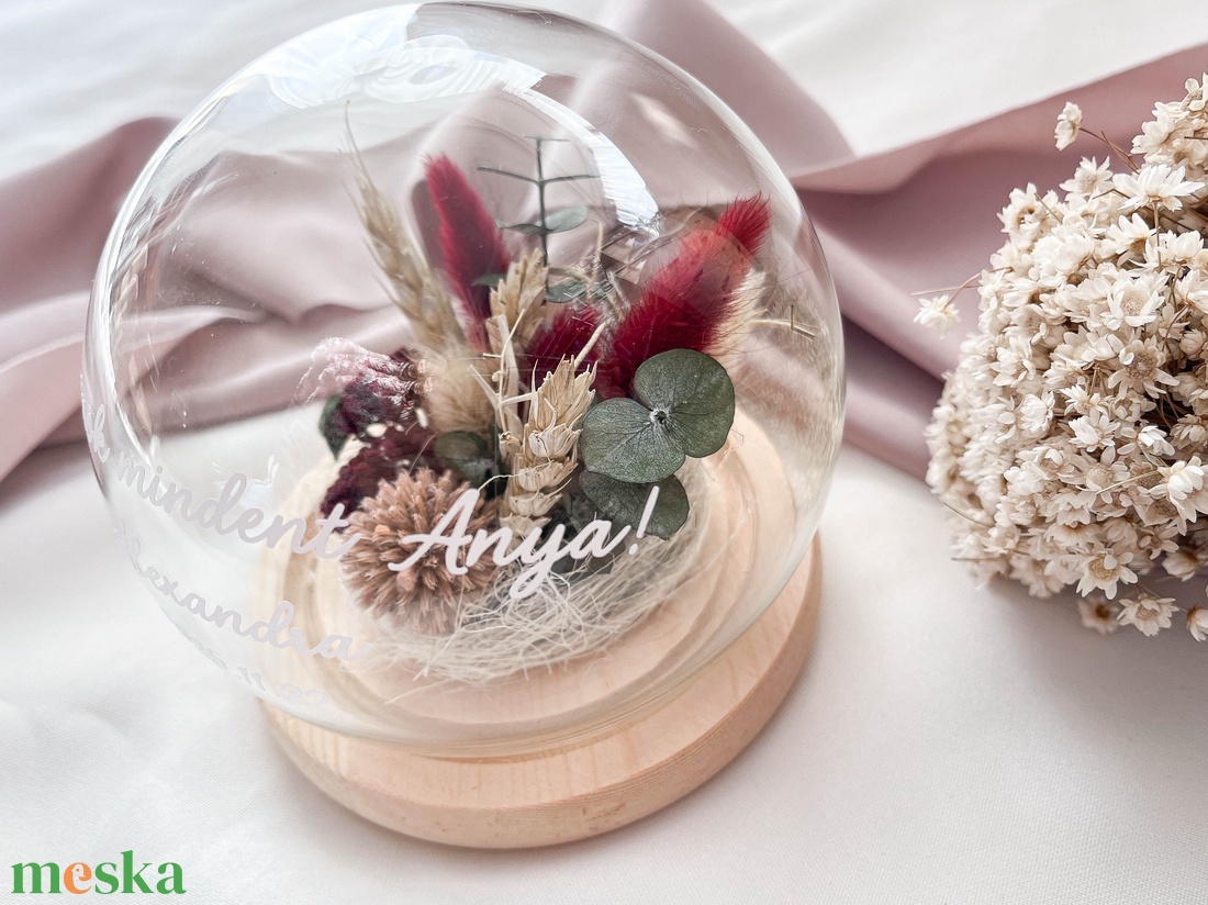 Üvegbúra esküvői szülőköszöntő édesanyáknak, nagymamáknak - bordó-búza - esküvő - emlék & ajándék - szülőköszöntő ajándék - Meska.hu