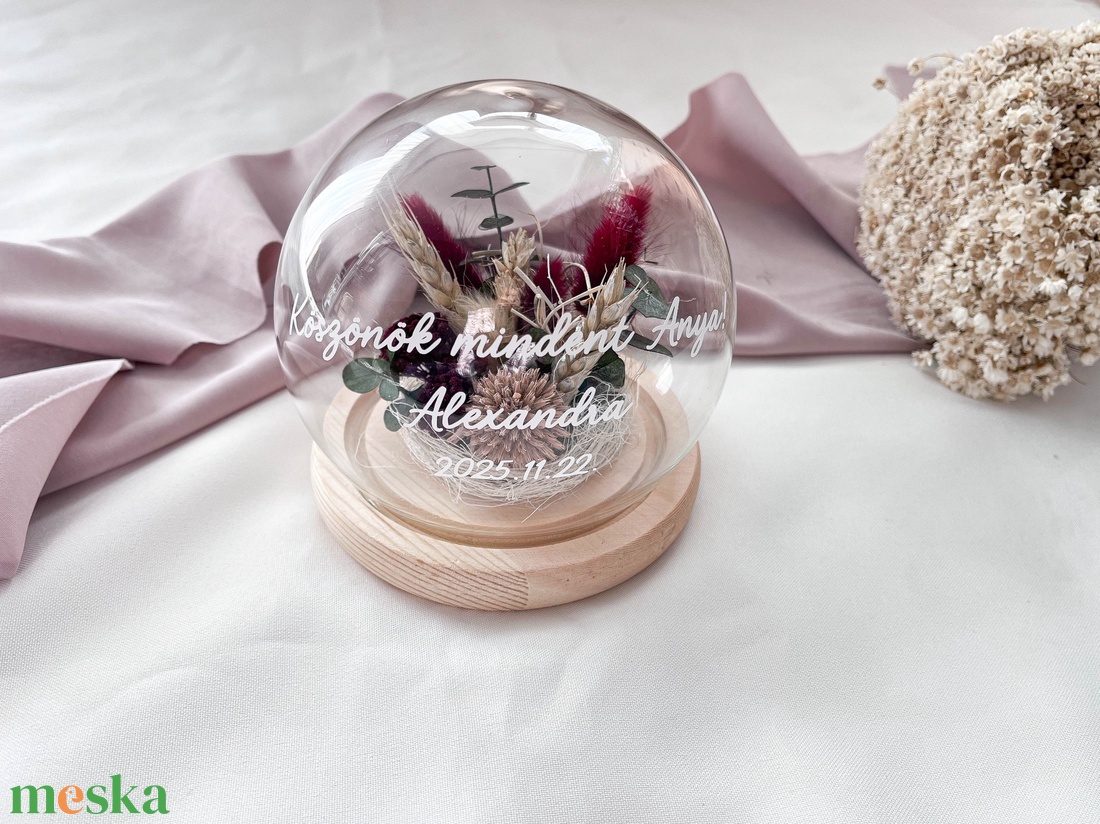 Üvegbúra esküvői szülőköszöntő édesanyáknak, nagymamáknak - bordó-búza - esküvő - emlék & ajándék - szülőköszöntő ajándék - Meska.hu
