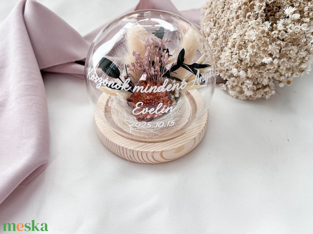 Esküvői szülőköszöntő üvegbúra édesanyáknak, nagymamáknak - narancs-protea margaréta - esküvő - emlék & ajándék - szülőköszöntő ajándék - Meska.hu