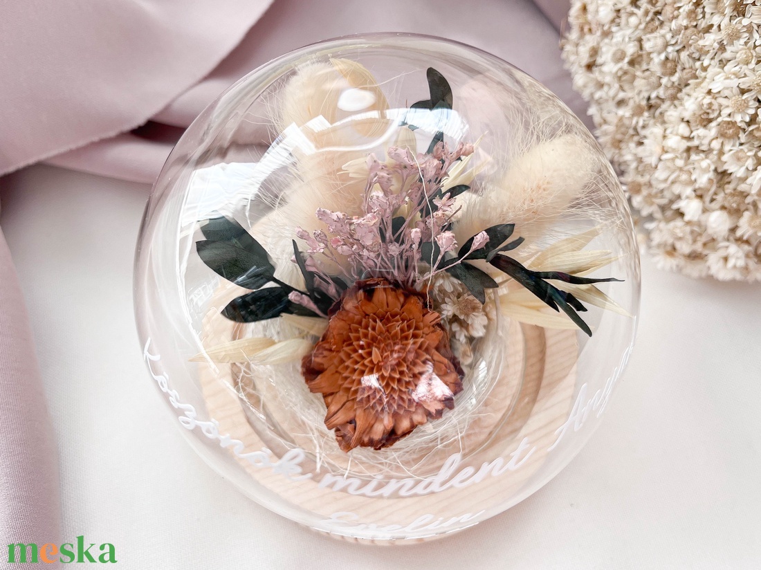 Esküvői szülőköszöntő üvegbúra édesanyáknak, nagymamáknak - narancs-protea margaréta - esküvő - emlék & ajándék - szülőköszöntő ajándék - Meska.hu