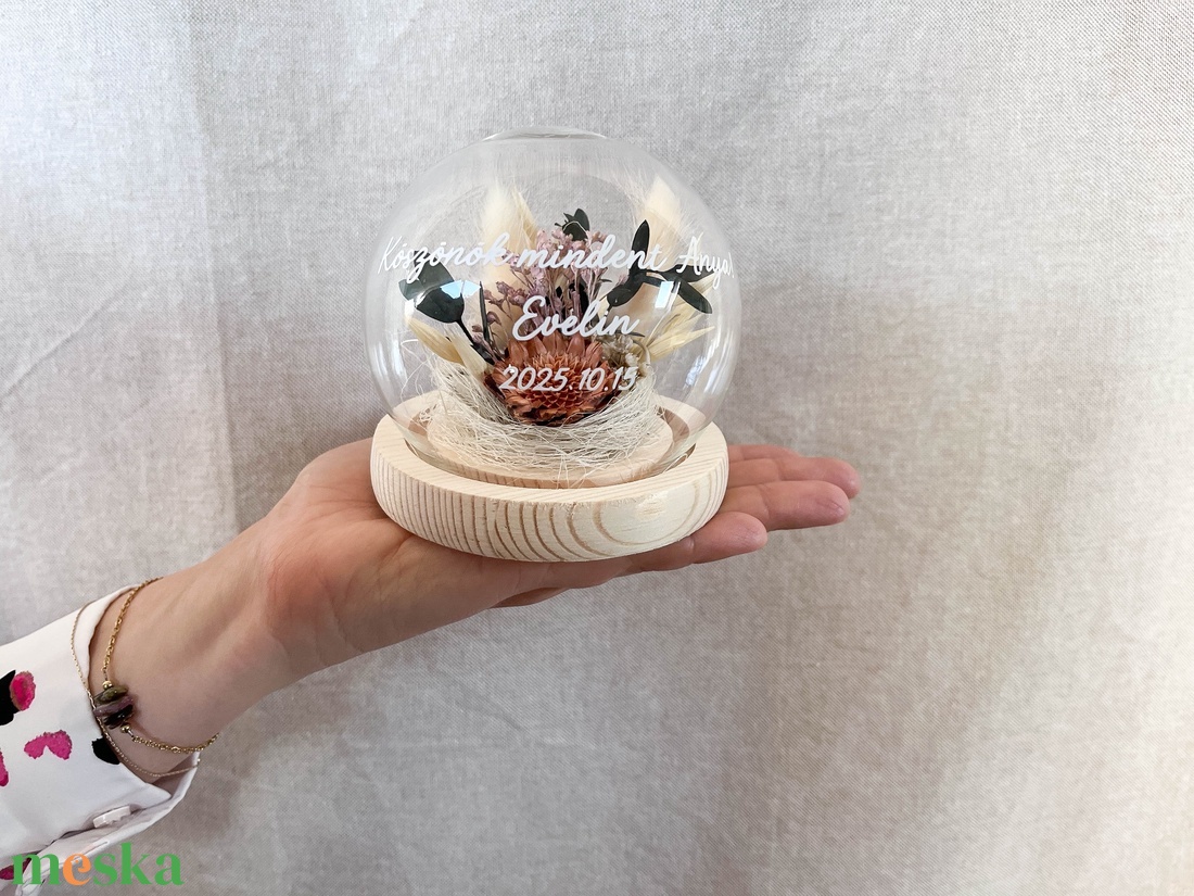 Esküvői szülőköszöntő üvegbúra édesanyáknak, nagymamáknak - narancs-protea margaréta - esküvő - emlék & ajándék - szülőköszöntő ajándék - Meska.hu