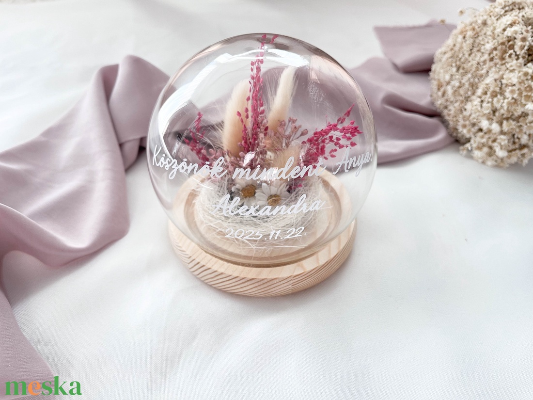 Szülőköszöntő üvegbúra esküvőre édesanyáknak, nagymamáknak - rózsanszín - esküvő - emlék & ajándék - szülőköszöntő ajándék - Meska.hu