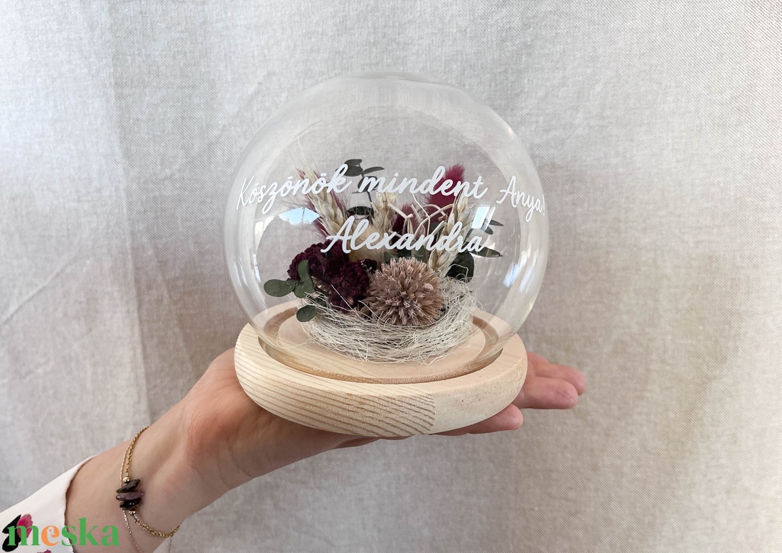 Anyák napi ajándék üvegbúra édesanyáknak, nagymamáknak - otthon & életmód - virágdekoráció - virágdíszek - asztali virágdísz - Meska.hu