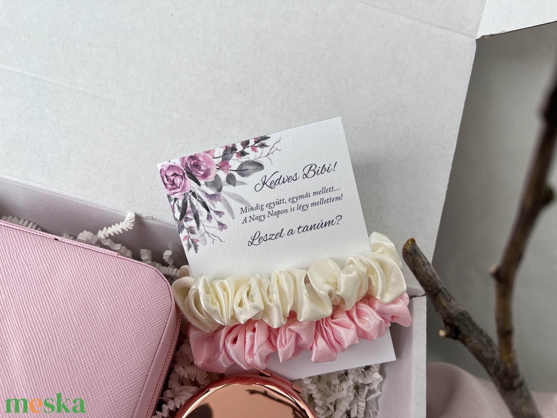 Tanúfelkérő ajándékcsomag, egyedi tanú felkérő szett - rózsaszín-fehér - esküvő - meghívó & kártya - tanú felkérő - Meska.hu