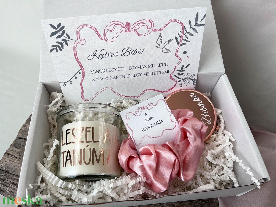 Tanúfelkérő ajándékcsomag, egyedi csajos koszorúslány felkérő szett - fehér-rózsaszín - esküvő - meghívó & kártya - tanú felkérő - Meska.hu