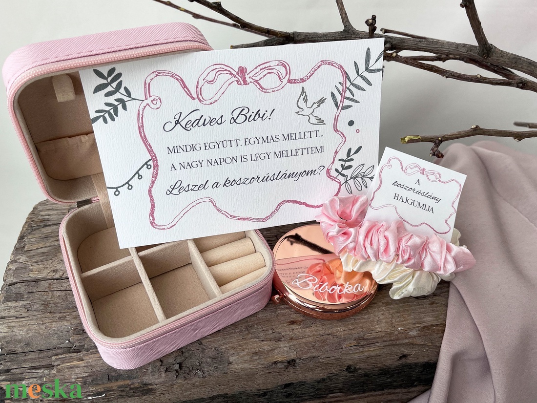 Koszorúslány felkérő ajándékcsomag, egyedi koszorúslányfelkérő szett - rózsaszín-fehér - esküvő - meghívó & kártya - tanú felkérő - Meska.hu