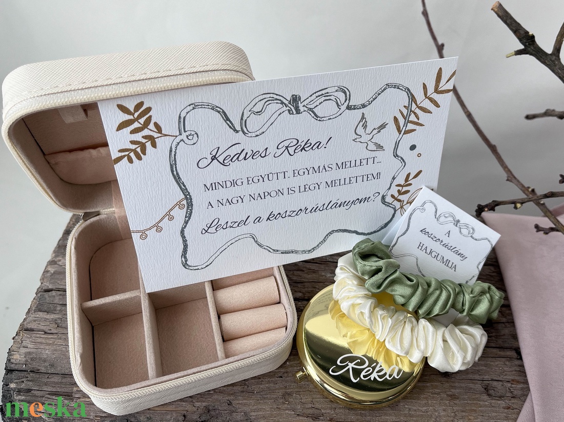 Egyedi koszorúslányfelkérő szett, koszorúslány felkérő ajándékcsomag - zöld-fehér - esküvő - meghívó & kártya - tanú felkérő - Meska.hu