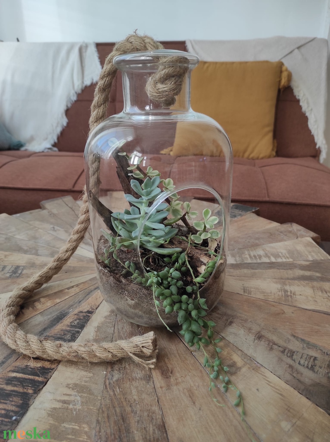 Bohém Sivatagi Kert � Függeszthető üvegterrárium pozsgásokkal - otthon & életmód - dekoráció - asztal és polc dekoráció - florárium, terrárium - Meska.hu