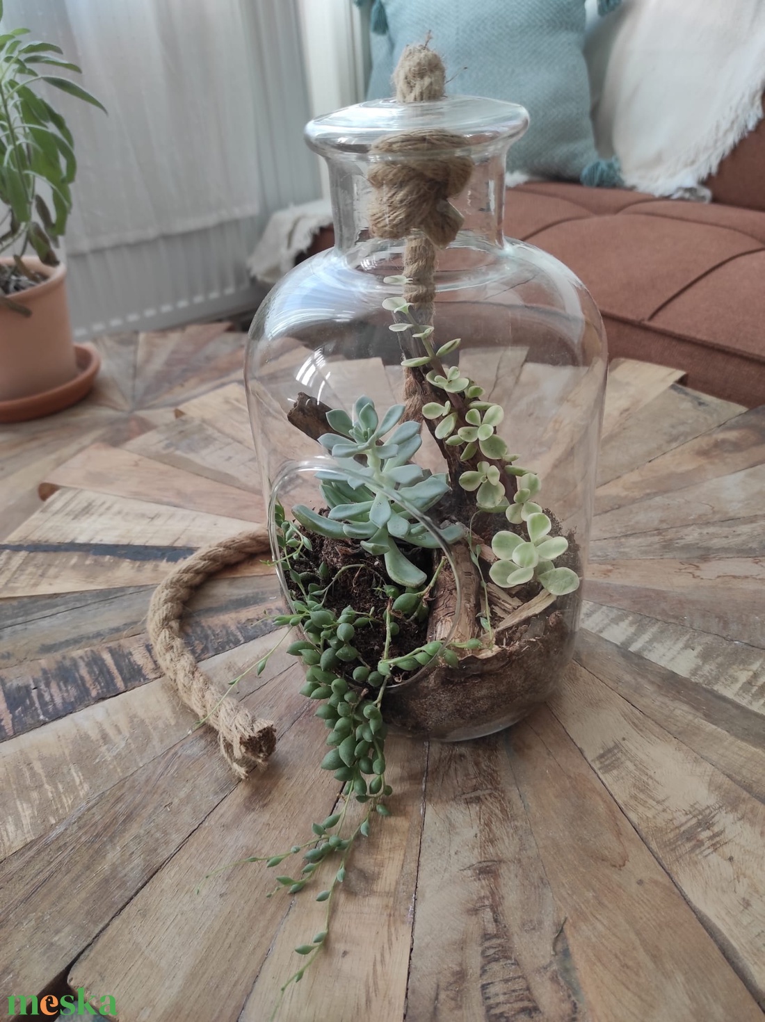 Bohém Sivatagi Kert � Függeszthető üvegterrárium pozsgásokkal - otthon & életmód - dekoráció - asztal és polc dekoráció - florárium, terrárium - Meska.hu