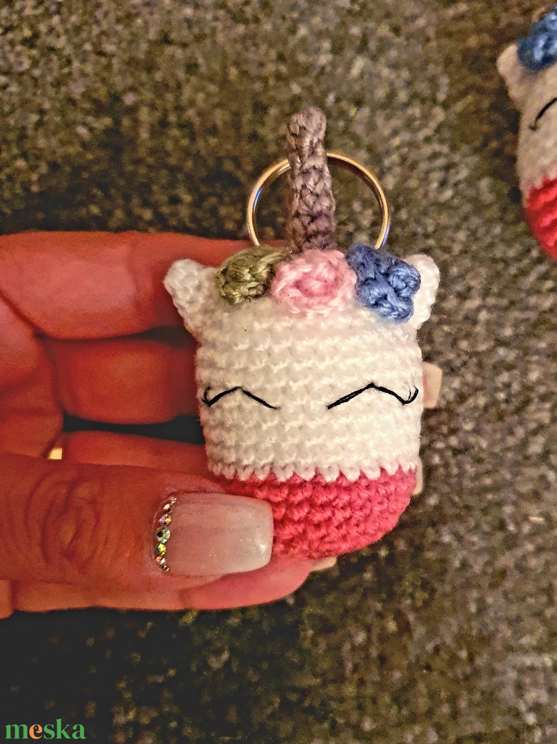 Horgolt cuki Unikornis kulcstartó - táska & tok - kulcstartó & táskadísz - kulcstartó - Meska.hu