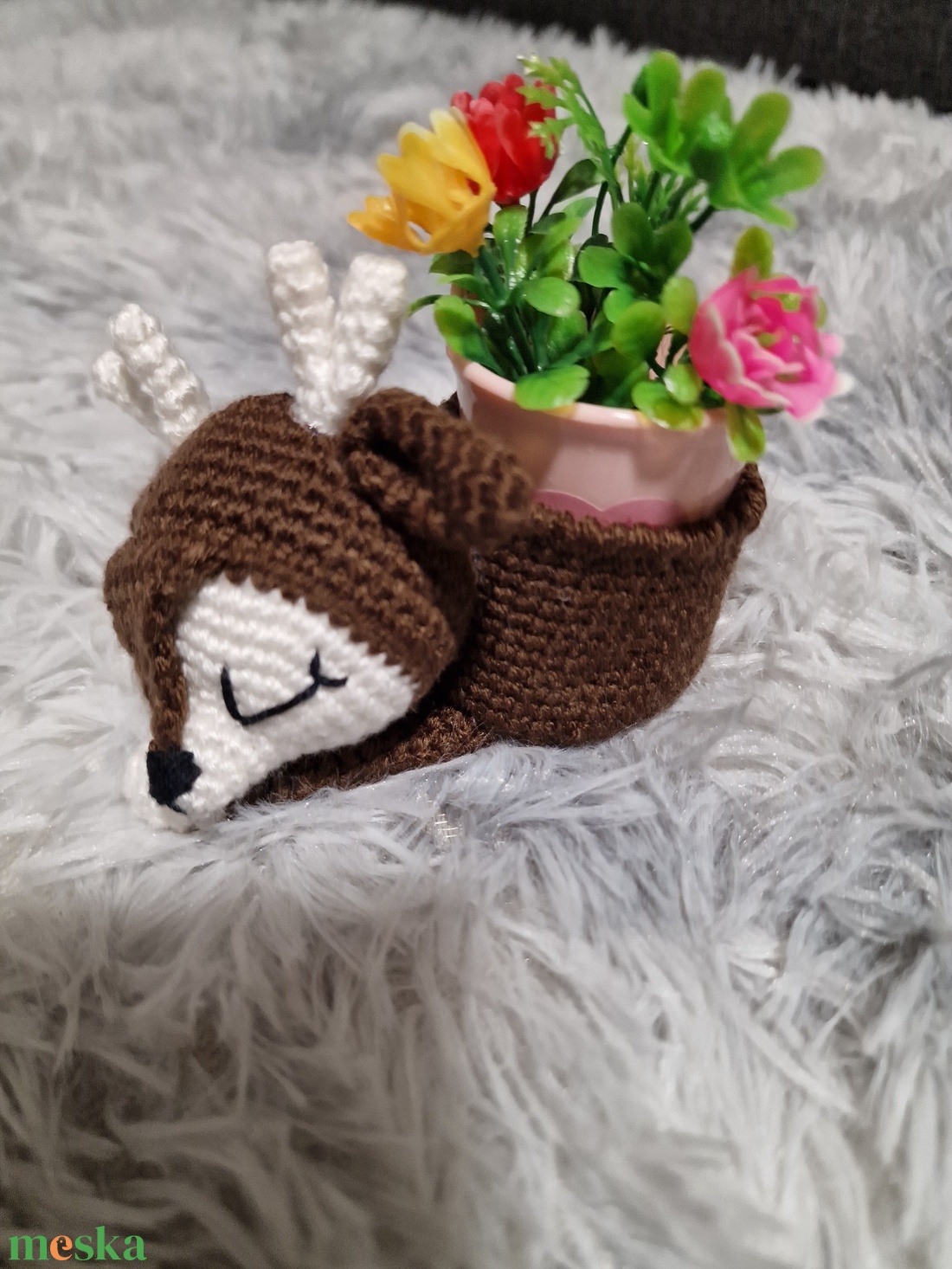 Horgolt cuki Őzikés virágtartó - otthon & életmód - dekoráció - Meska.hu