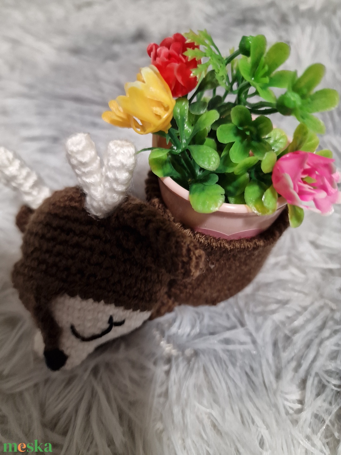 Horgolt cuki Őzikés virágtartó - otthon & életmód - dekoráció - Meska.hu