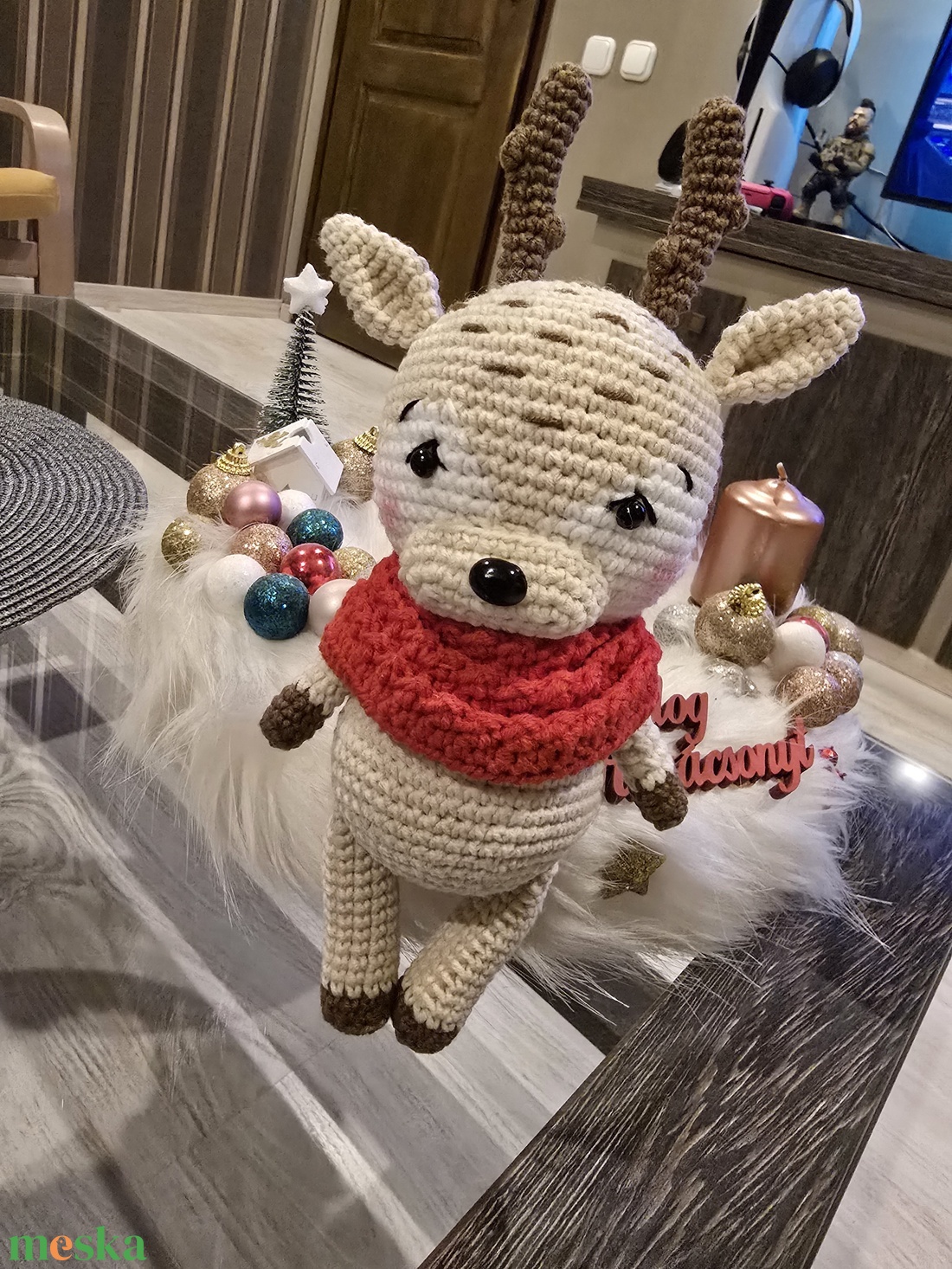 Horgolt cuki rénszarvas - karácsony - karácsonyi lakásdekoráció - karácsonyi manók, figurák - Meska.hu