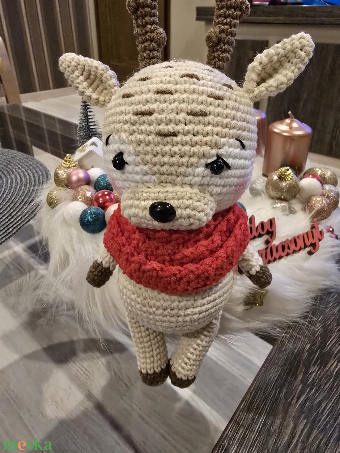 Horgolt cuki rénszarvas - karácsony - karácsonyi lakásdekoráció - karácsonyi manók, figurák - Meska.hu