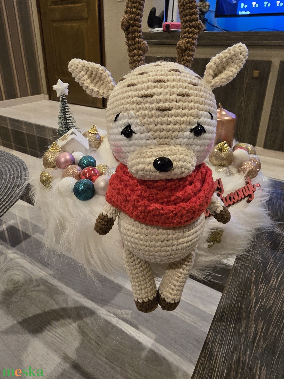 Horgolt cuki rénszarvas - karácsony - karácsonyi lakásdekoráció - karácsonyi manók, figurák - Meska.hu