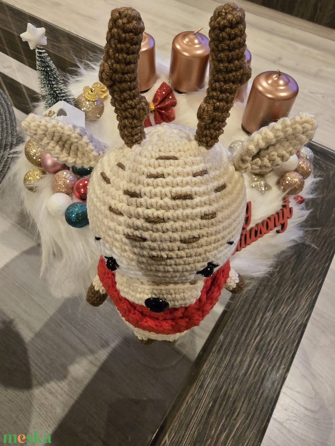 Horgolt cuki rénszarvas - karácsony - karácsonyi lakásdekoráció - karácsonyi manók, figurák - Meska.hu