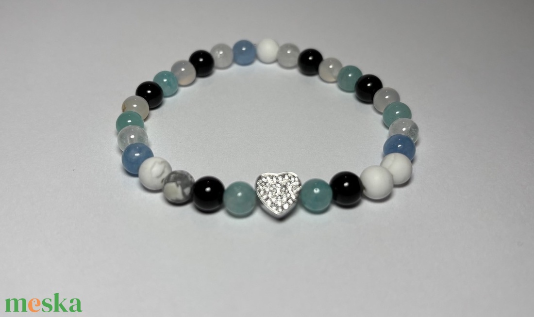 Theta ásványkarkötő - egyensúly - hegyikristály, amazonit, apacsszem obszidián, howlit, achát, jáde - ékszer - karkötő - ásványkarkötő - Meska.hu