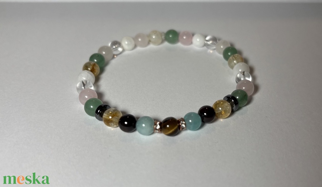 Theta ásványkarkötő - szex - gránát, rózsakvarc, holdkő, citrin, aventurin, hegykristály, amazonit, tigrisszem, hematit - ékszer - karkötő - ásványkarkötő - Meska.hu