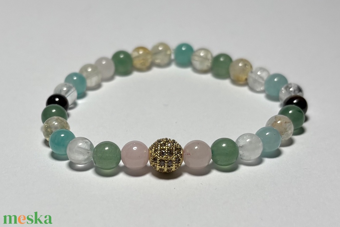 Theta ásványkarkötő - önbizalom -  Citrin, aventurin, amazonit, rózsakvarc, hegyikristály, gránát, tigrisszem, hematit - ékszer - karkötő - ásványkarkötő - Meska.hu