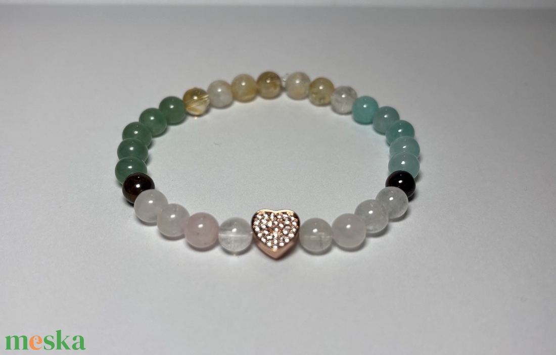 Theta ásványkarkötő - önbizalom -  Citrin, aventurin, amazonit, rózsakvarc, hegyikristály, gránát, tigrisszem, hematit - ékszer - karkötő - ásványkarkötő - Meska.hu