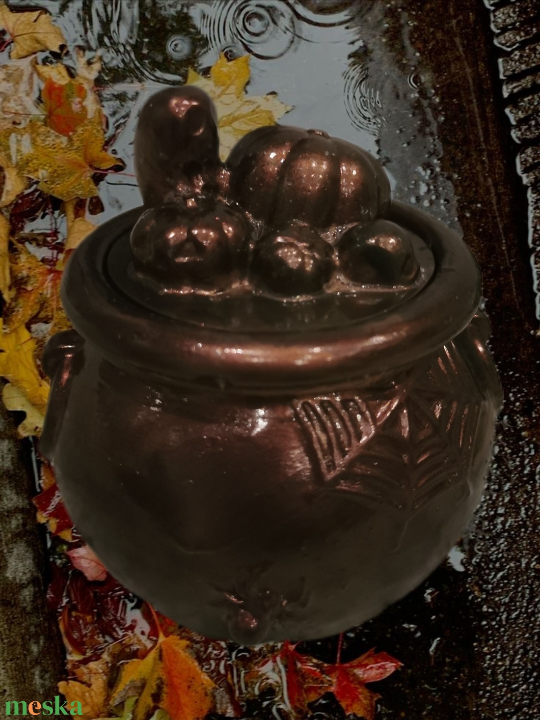 Boszorkány üst fedővel- pumpkin spice illatú szójagyertyával  - otthon & életmód - gyertya, illat, aroma - gyertyatartó - Meska.hu