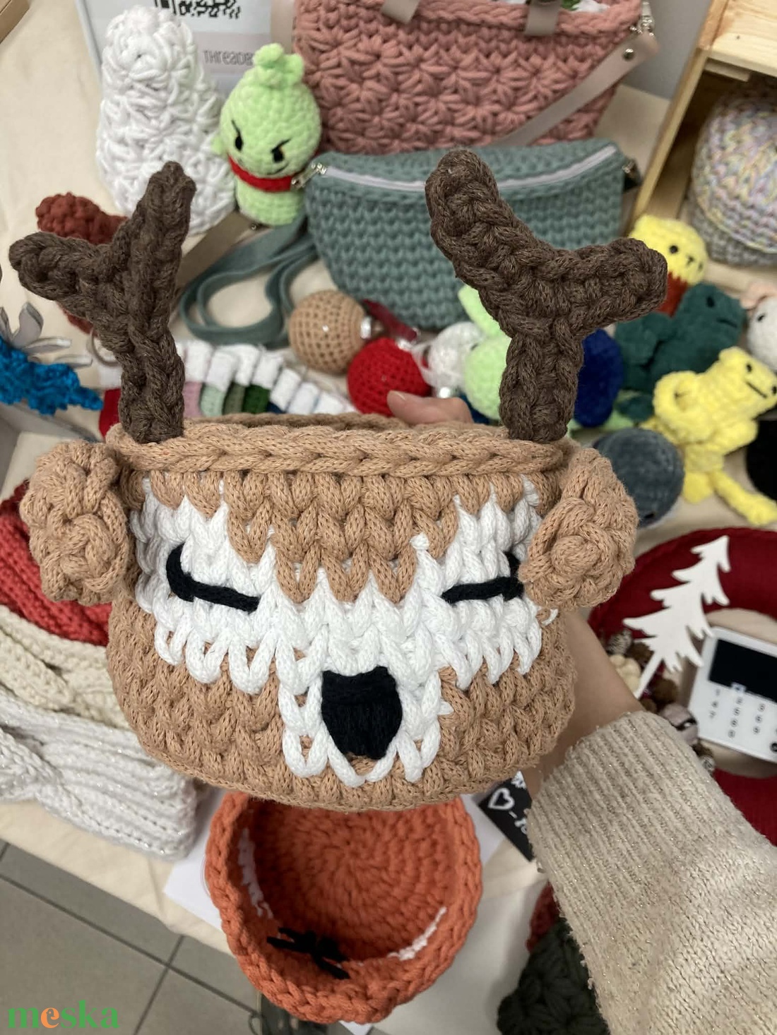 Minimalista szarvas horgolt tárolókosár - otthon & életmód - tárolás & rendszerezés - tárolókosár - Meska.hu