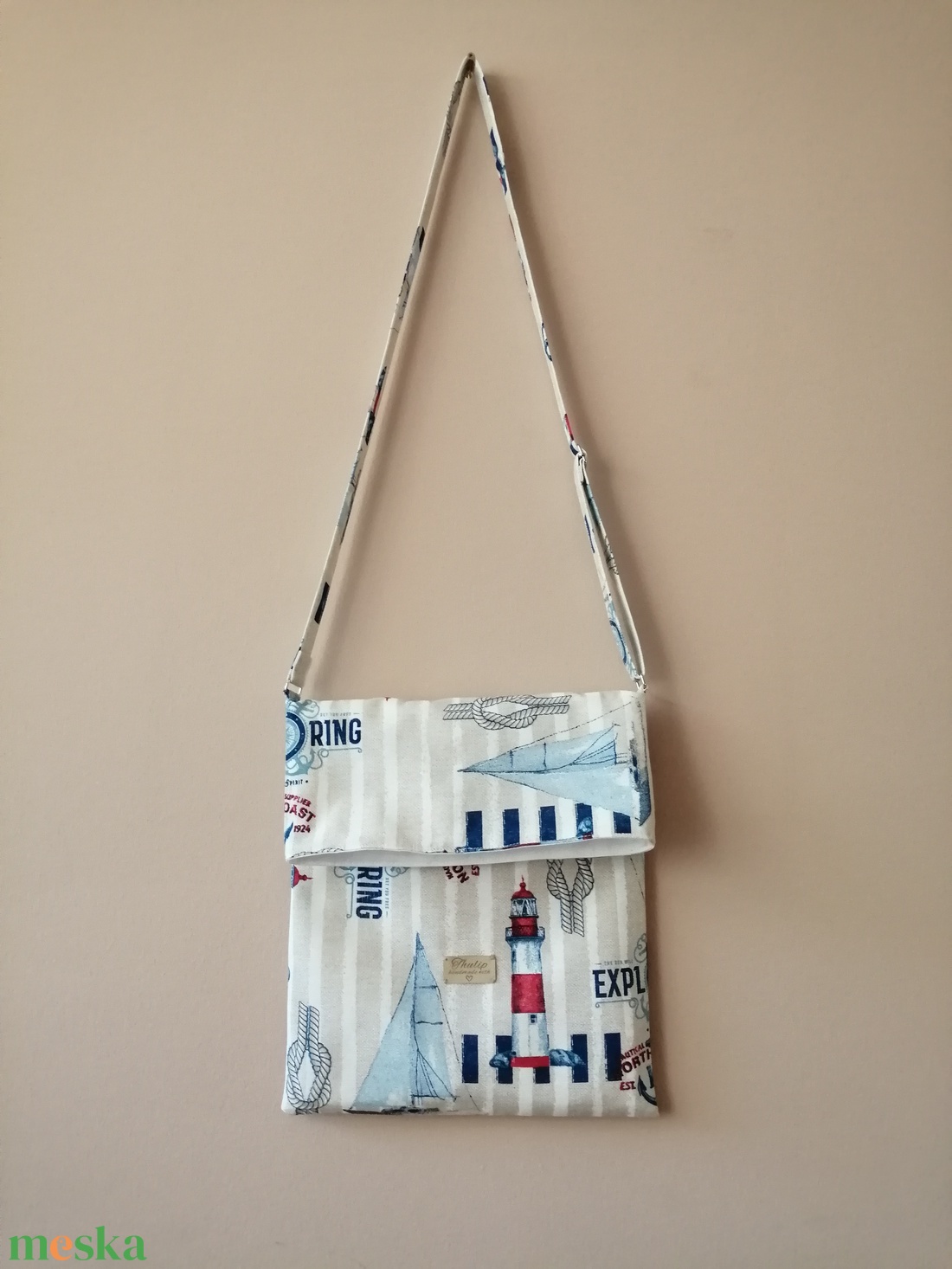 Tengerész, utcai, zsákfazonú, vállon átvethető női vászon táska - táska & tok - kézitáska & válltáska - vállon átvethető táska - Meska.hu