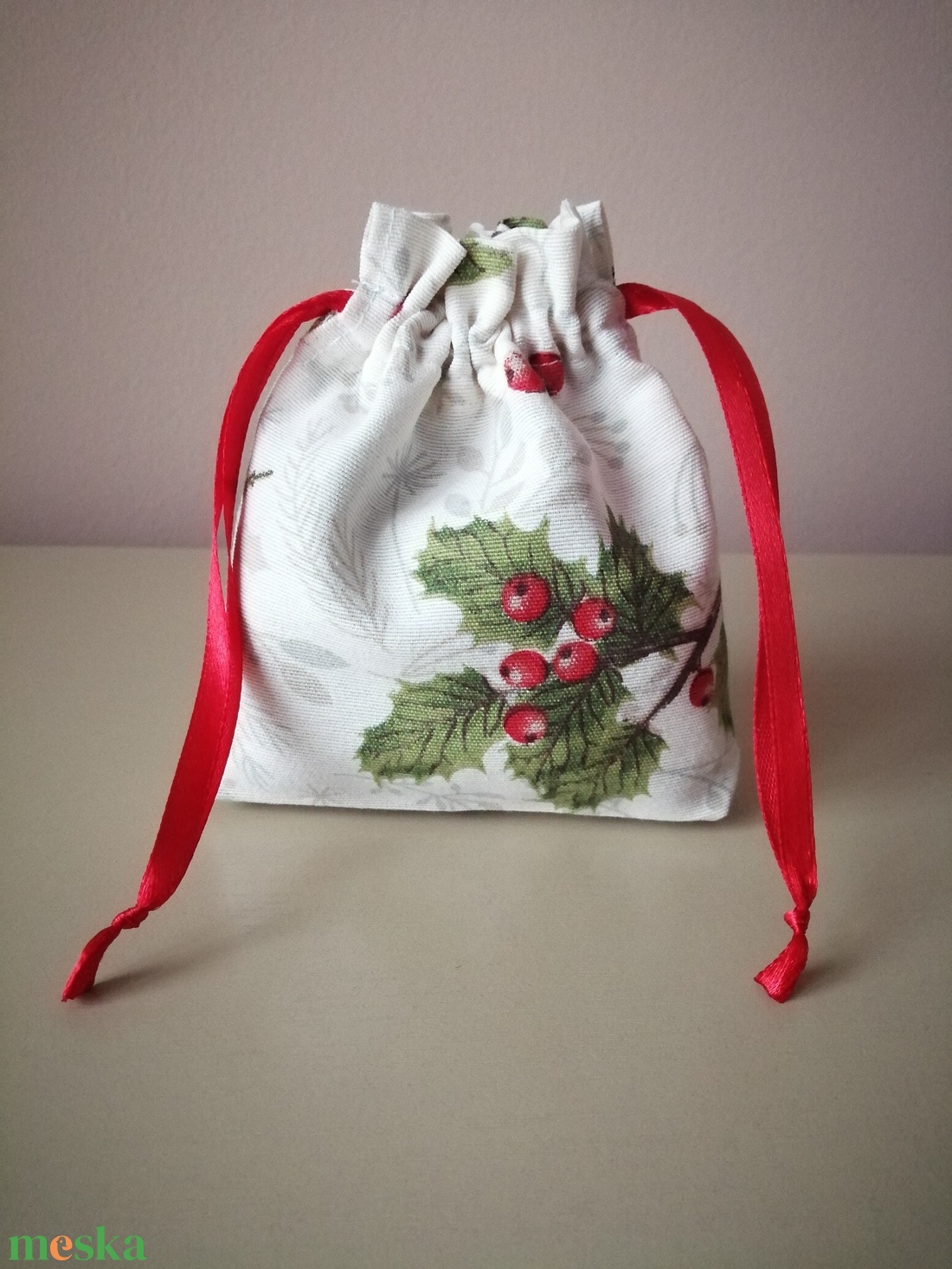 Karácsonyi, ünnepi kis méretű vászon ajándékzsák - karácsony - karácsonyi ajándékozás - karácsonyi ajándékcsomagolás - Meska.hu