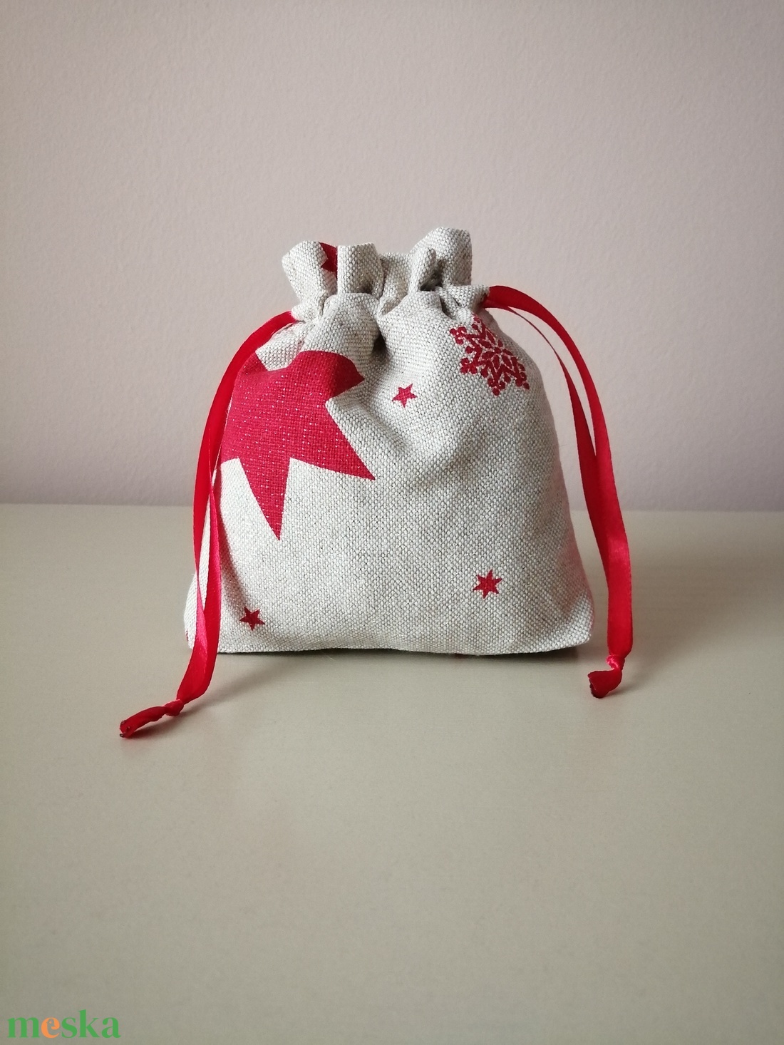 Karácsonyi, ünnepi kis méretű vászon ajándékzsák - karácsony - karácsonyi ajándékozás - karácsonyi ajándékcsomagolás - Meska.hu