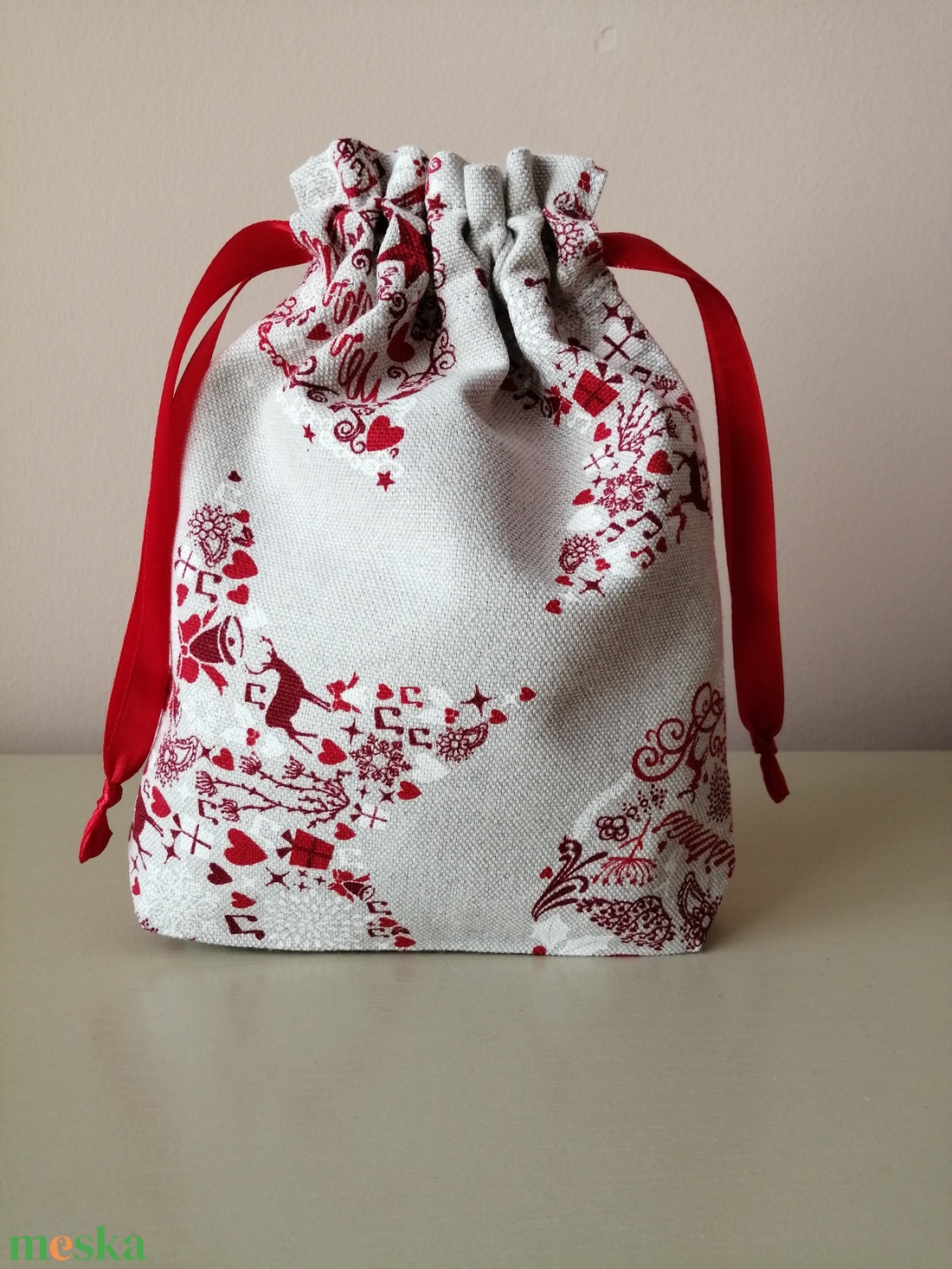 Bordó - szürke karácsonyi vászon ajándékzsák - karácsony - karácsonyi ajándékozás - karácsonyi ajándékcsomagolás - Meska.hu