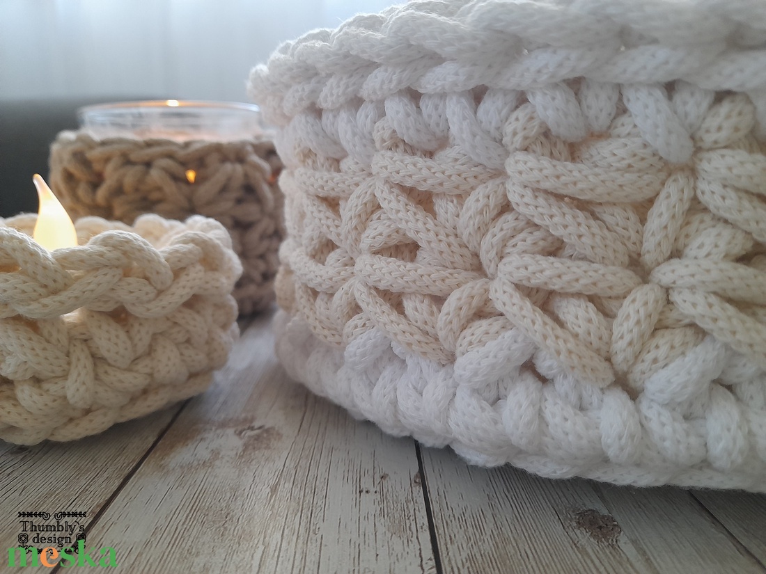 Horgolt kosár szett - otthon & életmód - tárolás & rendszerezés - tárolókosár - Meska.hu