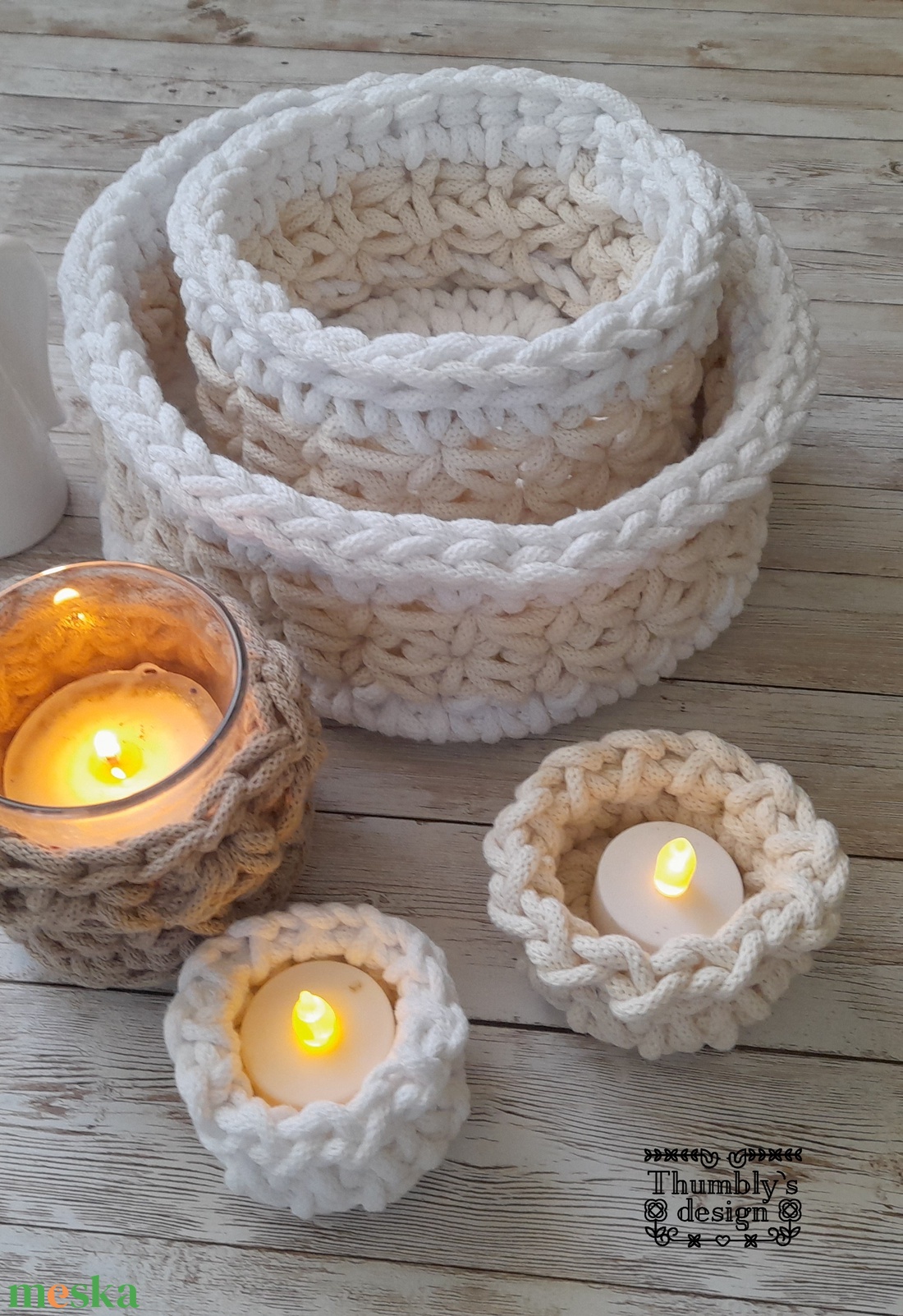 Horgolt kosár szett - otthon & életmód - tárolás & rendszerezés - tárolókosár - Meska.hu