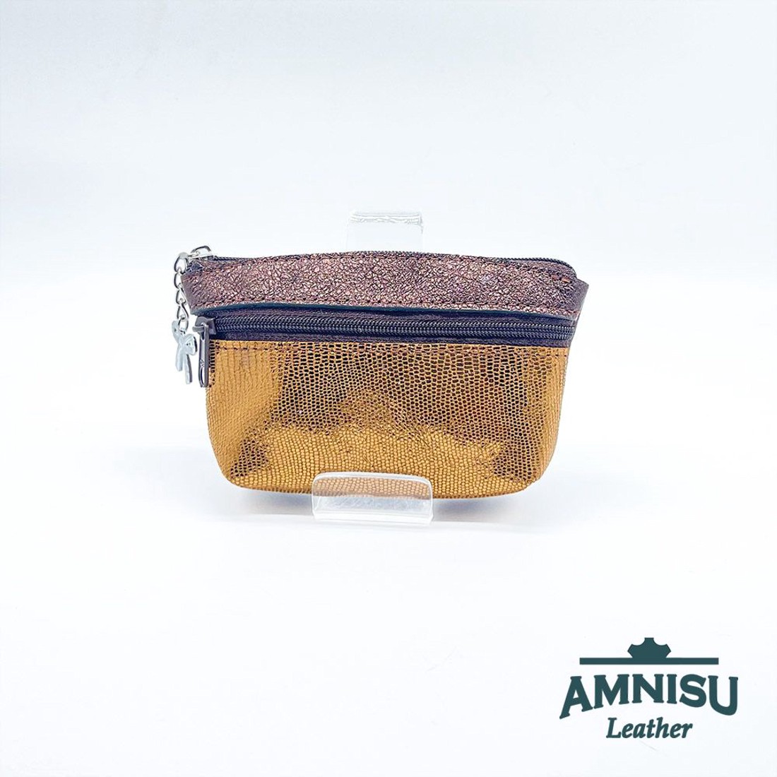 Sötétbarna - arany mintás kettő cipzáras kulcstartó B9001 - táska & tok - kulcstartó & táskadísz - kulcstartó - Meska.hu