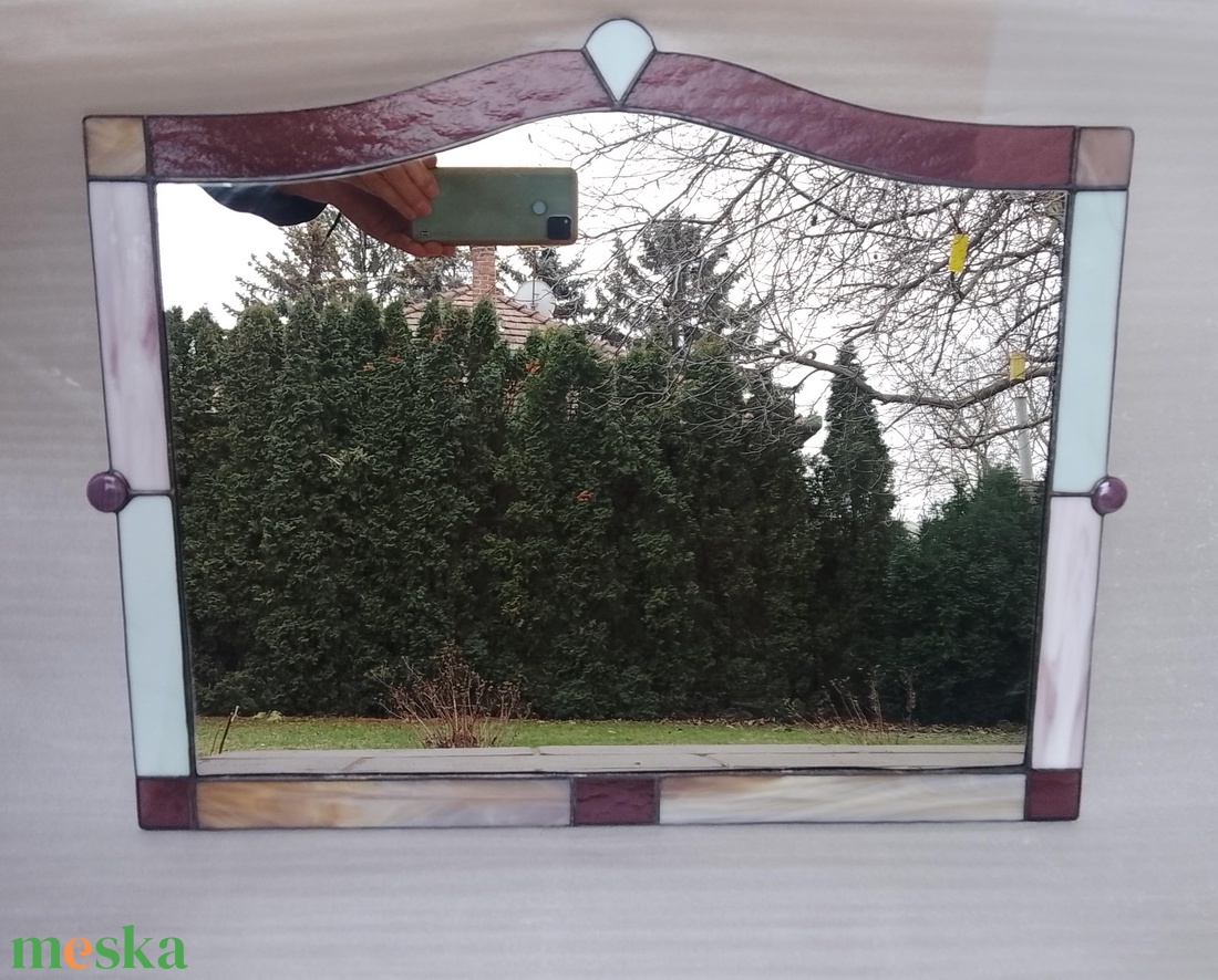 TIFFANY TÜKÖR viola és halványzöld színekkel - otthon & életmód - dekoráció - tükör - Meska.hu