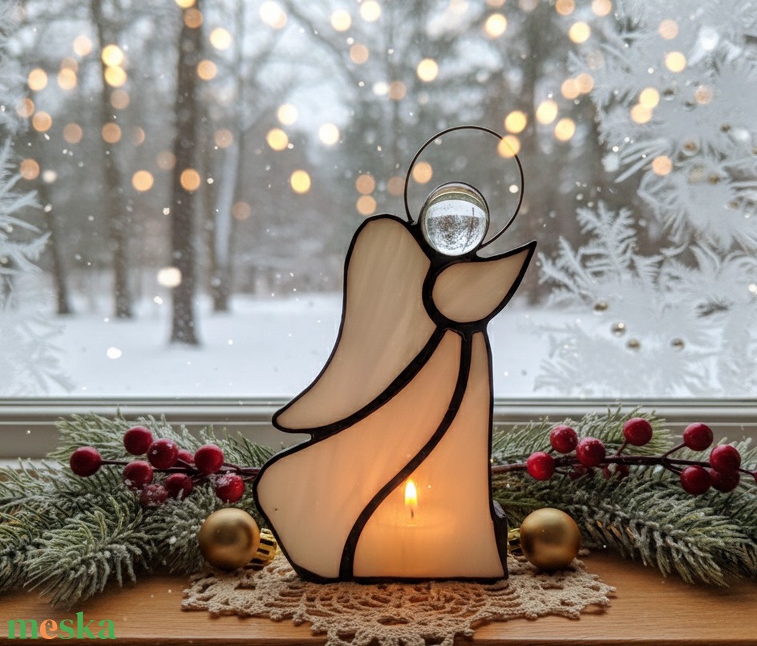 Angyalka Tiffany Mécsestartó - karácsony - karácsonyi lakásdekoráció - karácsonyi fénydekoráció - Meska.hu