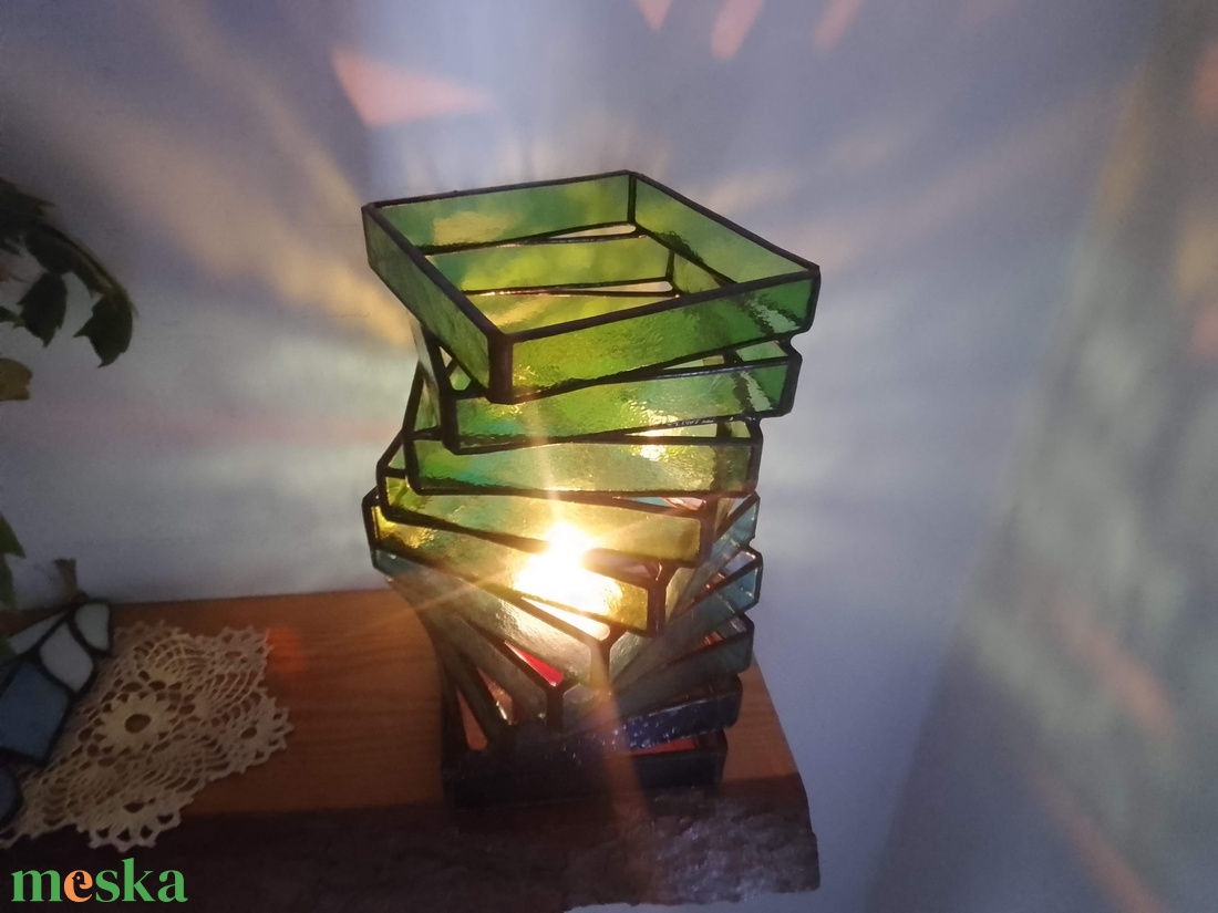 Fényspirál � kézzel készült Tiffany gyertyatartó, prémium lakásdekor - otthon & életmód - lámpa - hangulatlámpa - Meska.hu