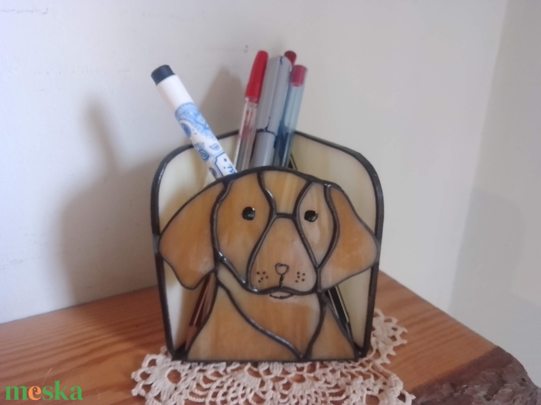Vizslácska - tiffany ceruzatartó - otthon & életmód - tárolás & rendszerezés - íróasztali tároló - Meska.hu