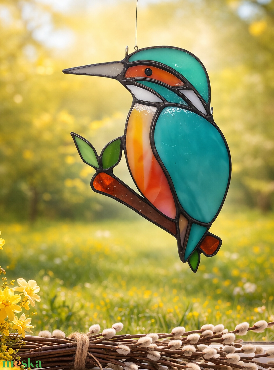 JÉGMADÁR faágon TIFFANY napfogó/ablakdísz a természet szerelmeseinek - otthon & életmód - dekoráció - ajtó- és ablak dekoráció - ablakdísz - Meska.hu