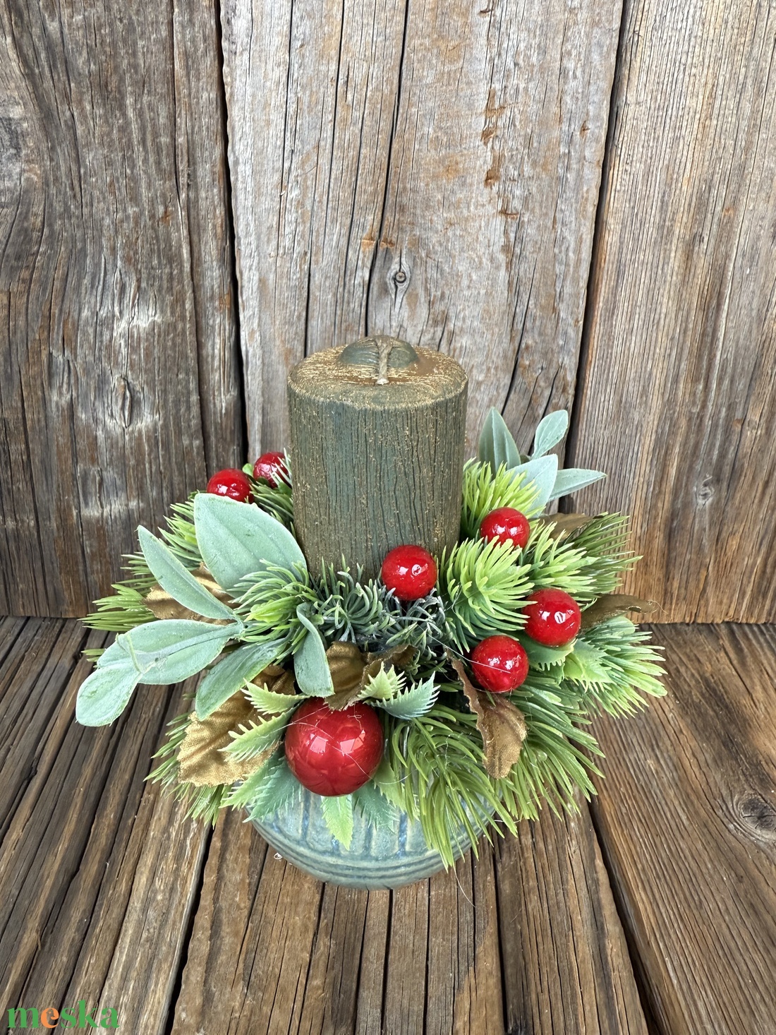 Karácsonyi asztali dísz - karácsony - adventi díszek - adventi koszorú - Meska.hu