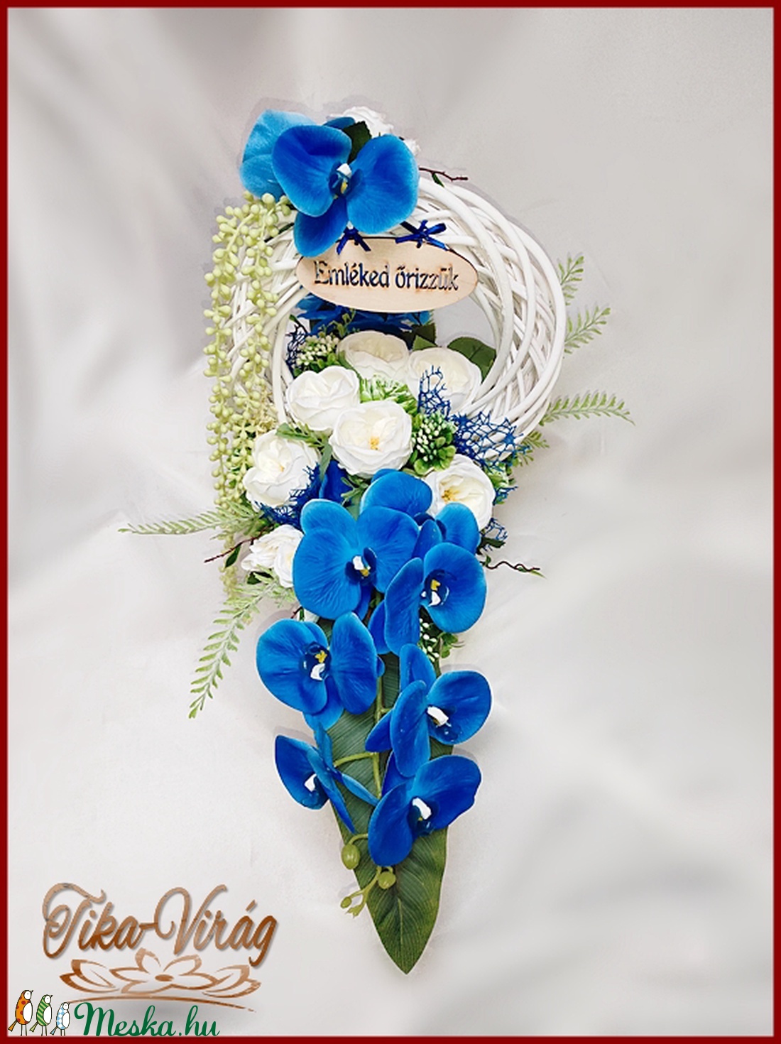 Virágtál Kék-orchideák Fehér Angol-rózsákkal Mindszentek, Halottak napjára vagy megemlékezésre ajánlom - otthon & lakás - dekoráció - Meska.hu