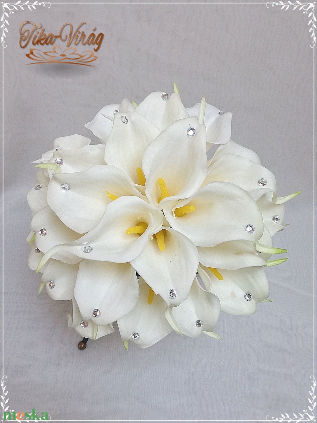 24 virágos Fehér Kála örök-csokor Fehér díszítéssel - esküvő - menyasszonyi- és dobócsokor - Meska.hu