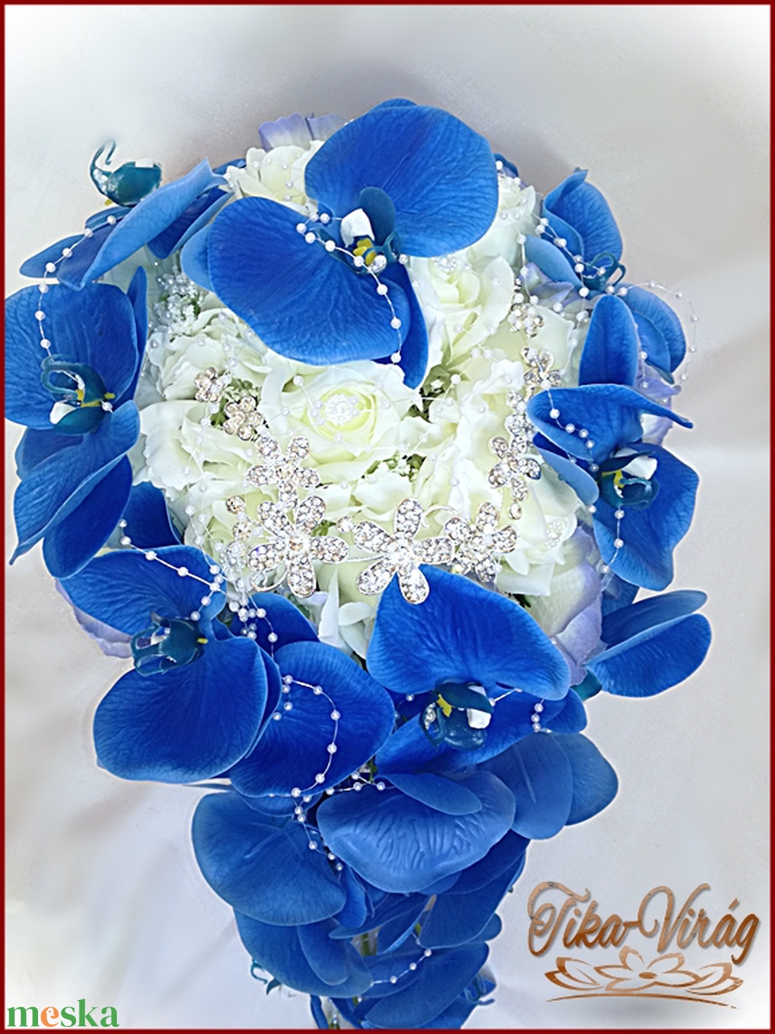 Kék orchideás örök-csepp-csokor+kitűzővel - esküvő - menyasszonyi- és dobócsokor - Meska.hu