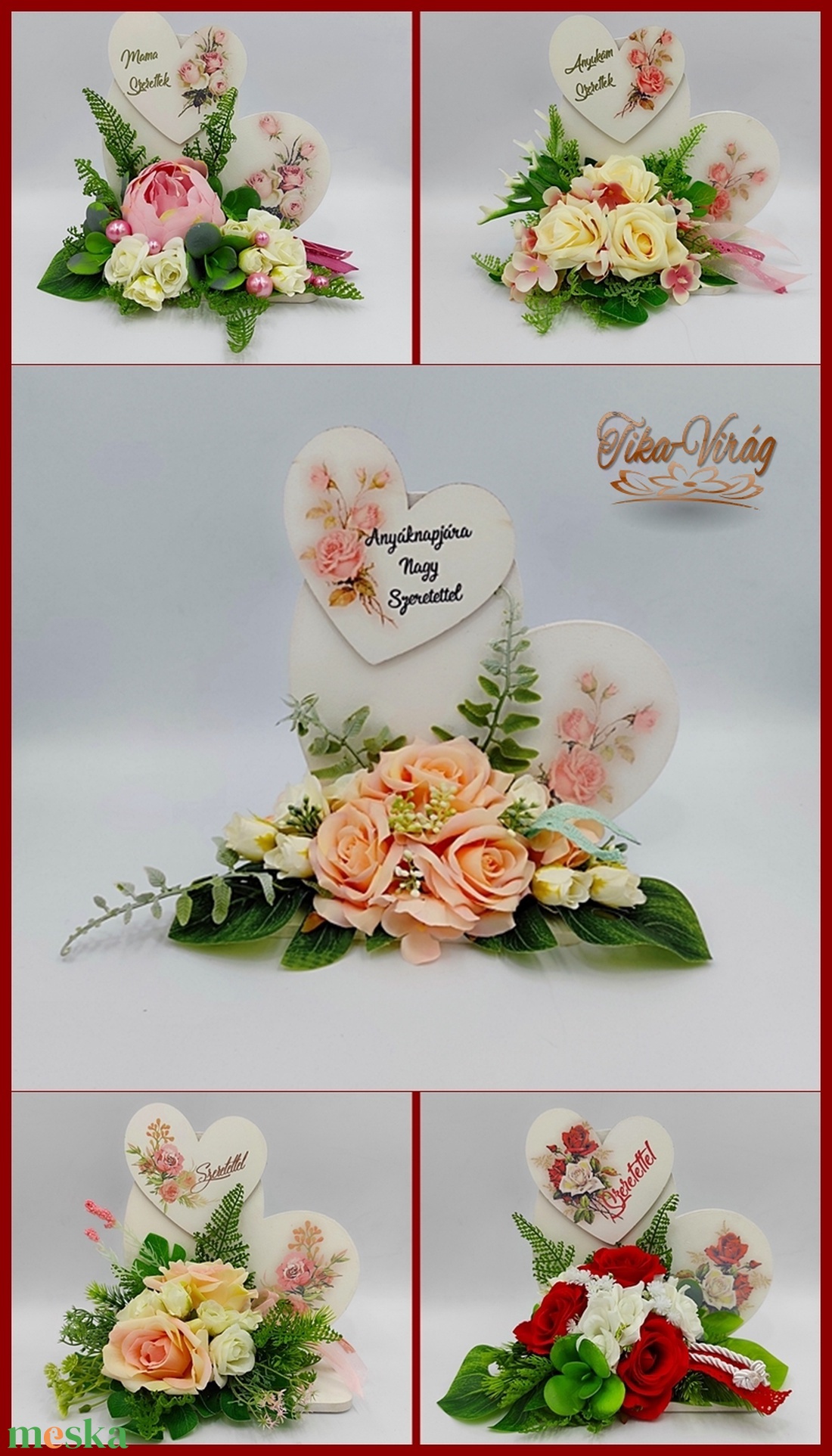 Szív alakú talpas dísz Anyák napjára  - otthon & lakás - dekoráció - virágdísz és tartó - csokor & virágdísz - Meska.hu