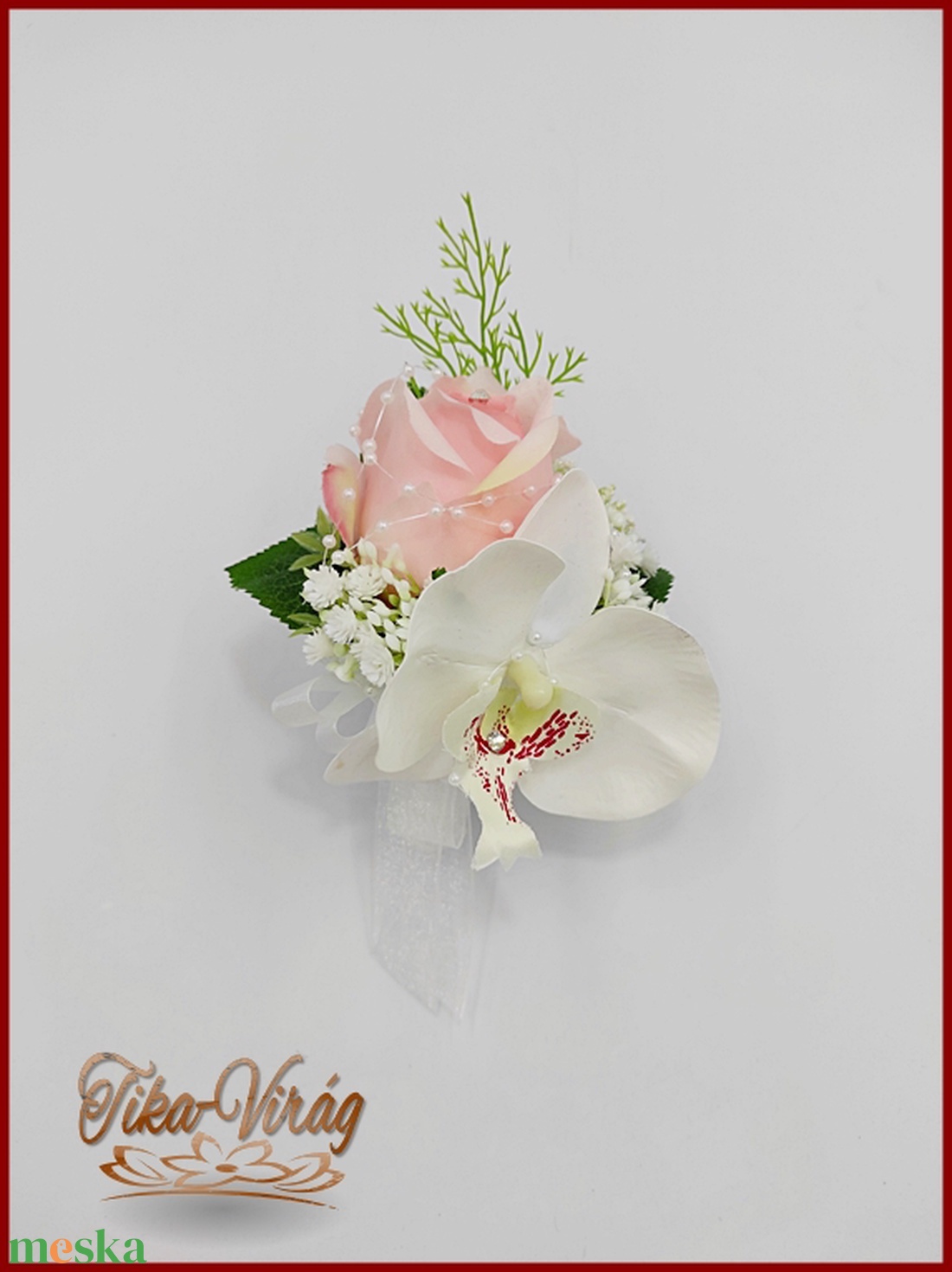 Rózsaszín rózsás- Fehér orchideás örök-csepp csokor + kitűzővel - esküvő - menyasszonyi- és dobócsokor - Meska.hu